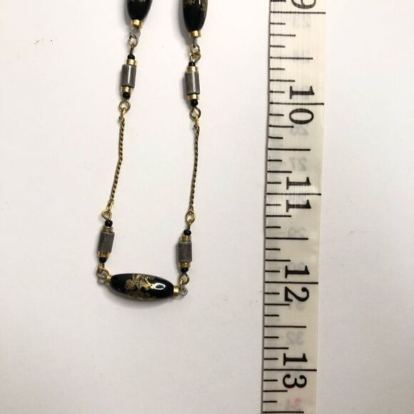 Vintage black bead gold tone spaced courting scene couple bead craft repurpose - Picture 5 of 7